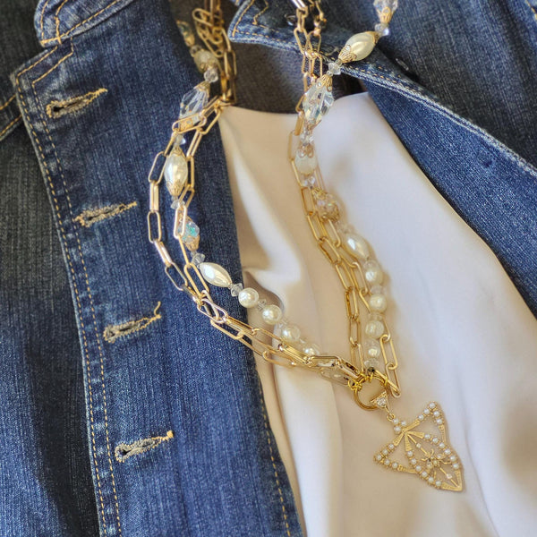 Repurposed Vintage Pearl Necklace: Gold Bee Pendant, 14k Gold Plated