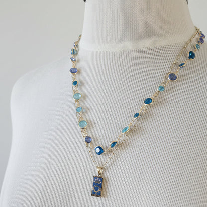 Gold Tarot Card Necklace: Turquoise Crystal Double Strand