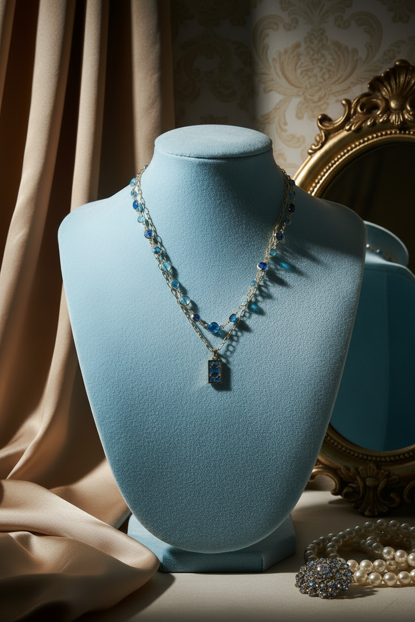 Gold Tarot Card Necklace: Turquoise Crystal Double Strand