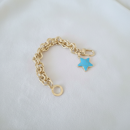 Chunky Charm Bracelet- Gold Double Link Chain Bracelet with Turquoise Star Charm- Layering Bracelet,
