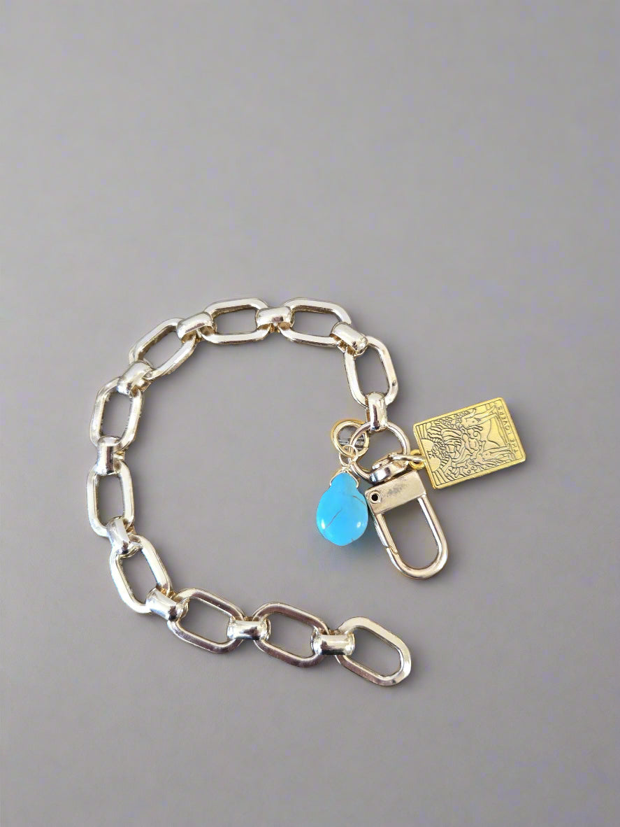 Gold Charm Bracelet- Customized Jewelry - Layering Bracelet, Matching Necklace and Bracelet- Turquoise Charm and Tarot Card Charm