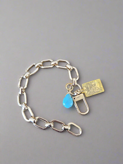 Gold Charm Bracelet- Customized Jewelry - Layering Bracelet, Matching Necklace and Bracelet- Turquoise Charm and Tarot Card Charm