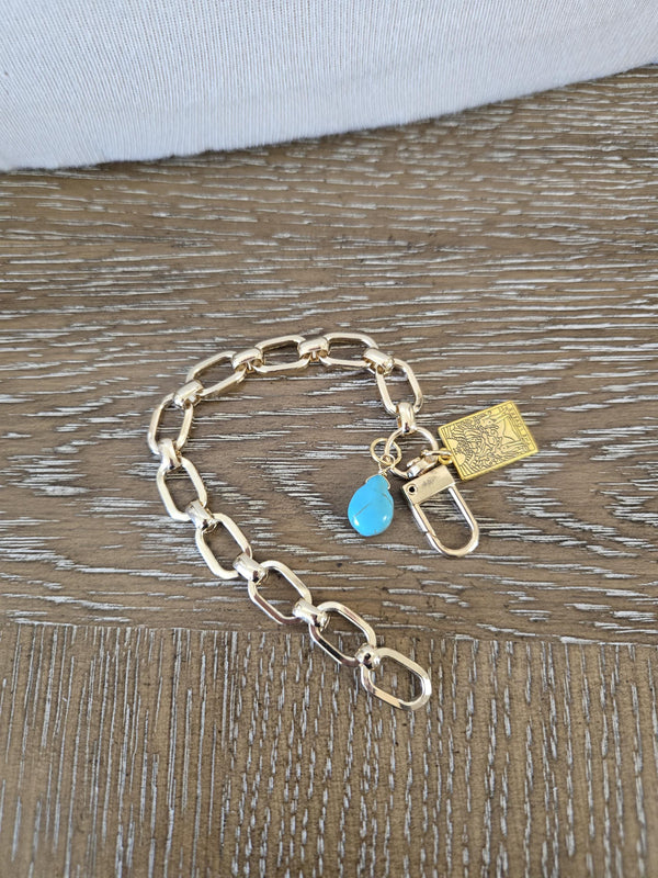 Gold Charm Bracelet- Customized Jewelry - Layering Bracelet, Matching Necklace and Bracelet- Turquoise Charm and Tarot Card Charm
