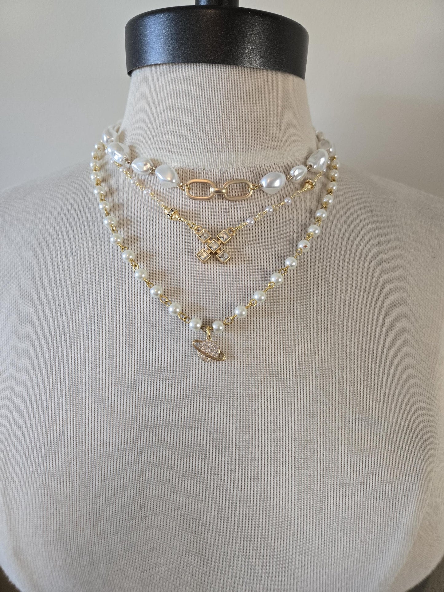 Baroque Pearl Necklace with Sophisticated Matte Gold Focal Connector -Layering Jewelry