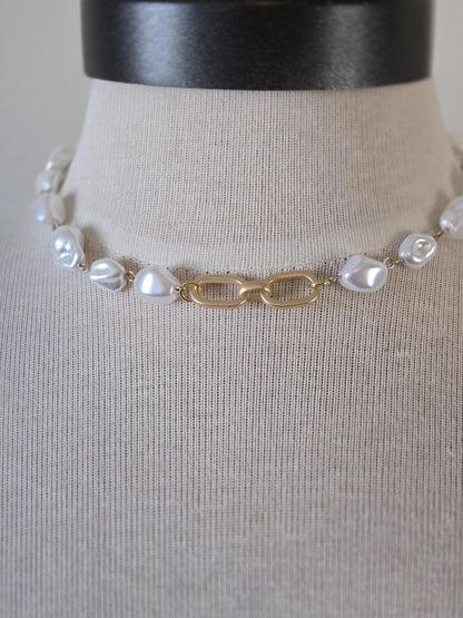 Baroque Pearl Necklace with Sophisticated Matte Gold Focal Connector -Layering Jewelry