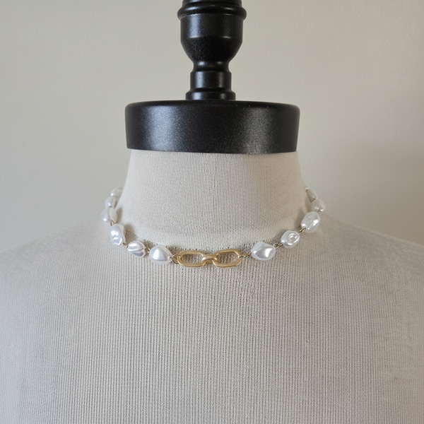 Baroque Pearl Necklace with Sophisticated Matte Gold Focal Connector -Layering Jewelry
