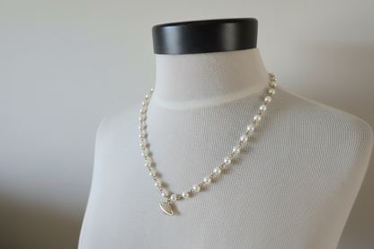 Pearl Necklace- Dainty Planet Charm Necklace: Pearl Beads with Pave Pendant Detail