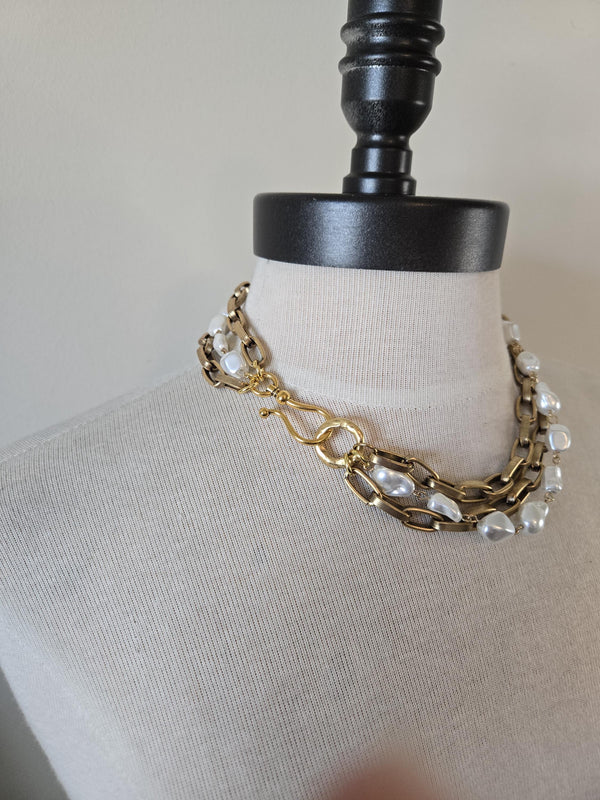 Baroque Pearl Choker Necklace: Chunky Gold Multi-Strand Statement Jewelry
