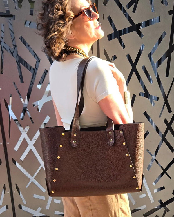 Large Brown Leather Tote - Handcrafted Genuine Full Grain Buffalo Leather Purse