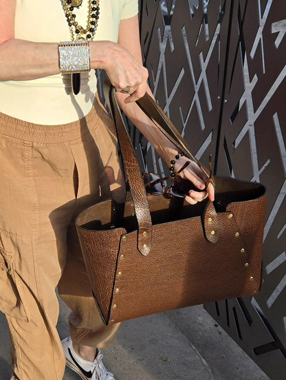 Large Brown Leather Tote - Handcrafted Genuine Buffalo Leather Tote