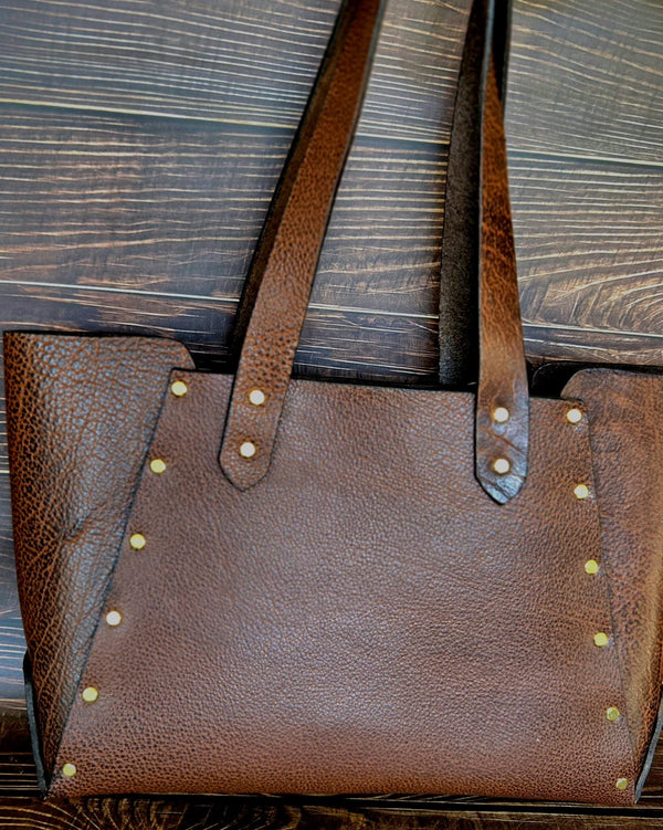 Large Brown Leather Tote - Handcrafted Genuine Full Grain Buffalo Leather Purse