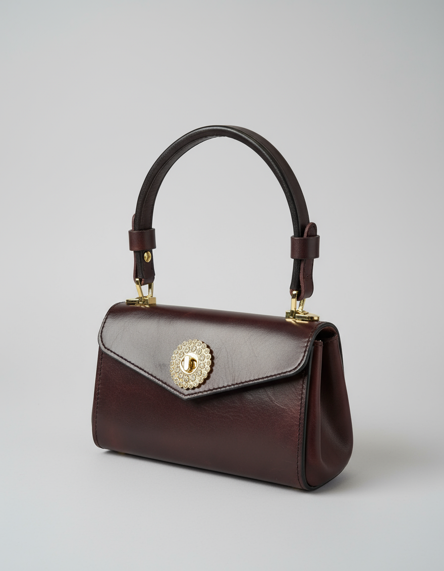 Handstitched, Full Grain, Brown Leather Mini Handbag - Handcrafted Purse