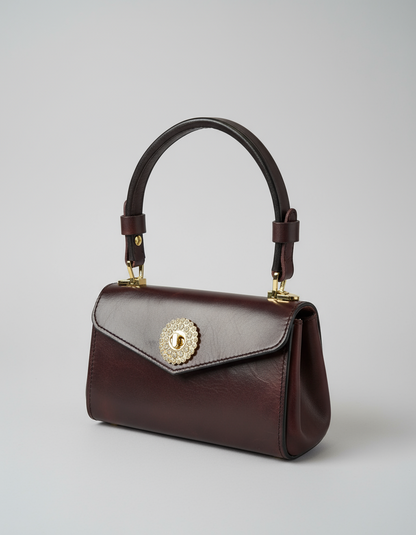 Handstitched, Full Grain, Brown Leather Mini Handbag - Handcrafted Purse