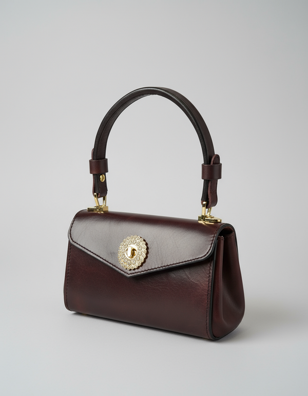 Handstitched, Full Grain, Brown Leather Mini Handbag - Handcrafted Purse