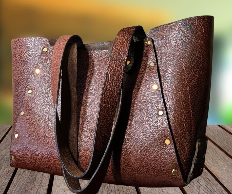 Large Brown Leather Tote - Handcrafted Genuine Buffalo Leather Tote