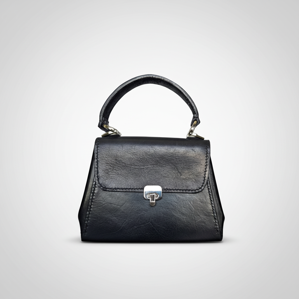 Handcrafted Black Top Grain Leather Mini Handbag