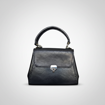 Handcrafted Black Top Grain Leather Mini Handbag