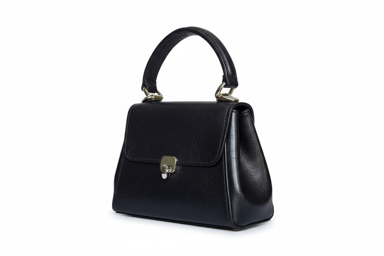 Handcrafted Black Top Grain Leather Mini Handbag