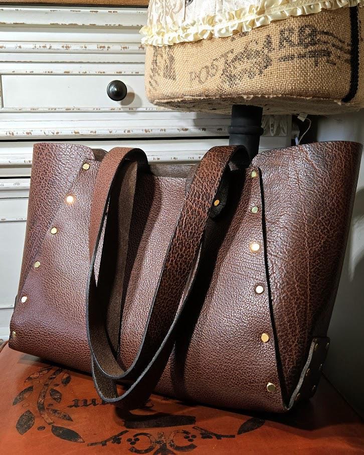 Large Brown Leather Tote - Handcrafted Genuine Buffalo Leather Tote