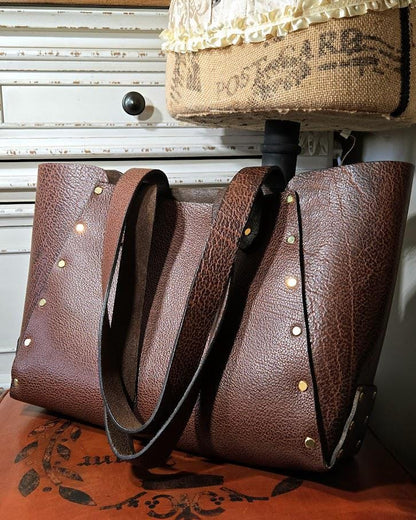 Large Brown Leather Tote - Handcrafted Genuine Buffalo Leather Tote