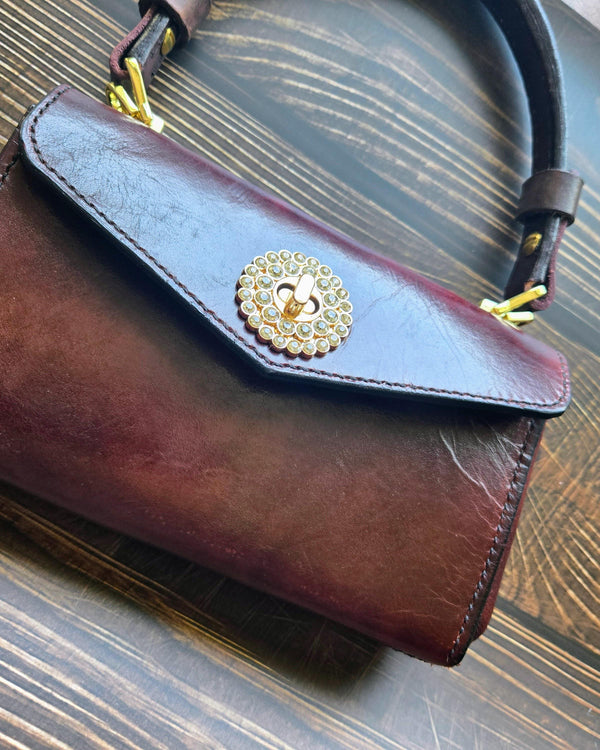 Handstitched, Full Grain, Brown Leather Handbag - Handcrafted Purse