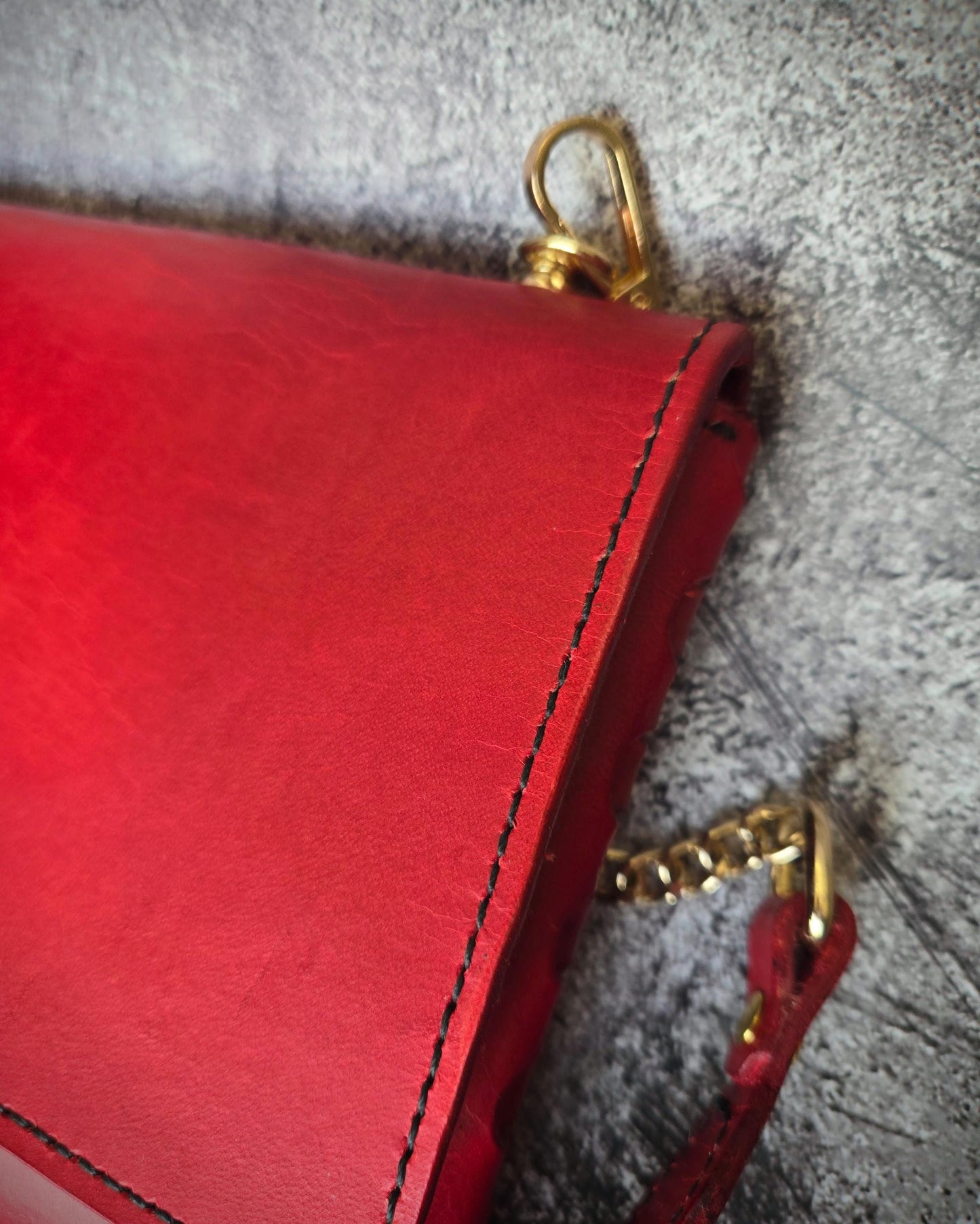 Handcrafted Red Leather Purse With Gold Chain Strap and Cornhusker Lining- Nebraska Cornhusker Football