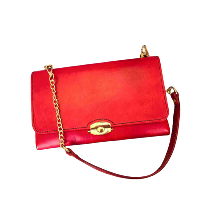 Handcrafted Red Leather Purse With Gold Chain Strap and Cornhusker Lining- Nebraska Cornhusker Football