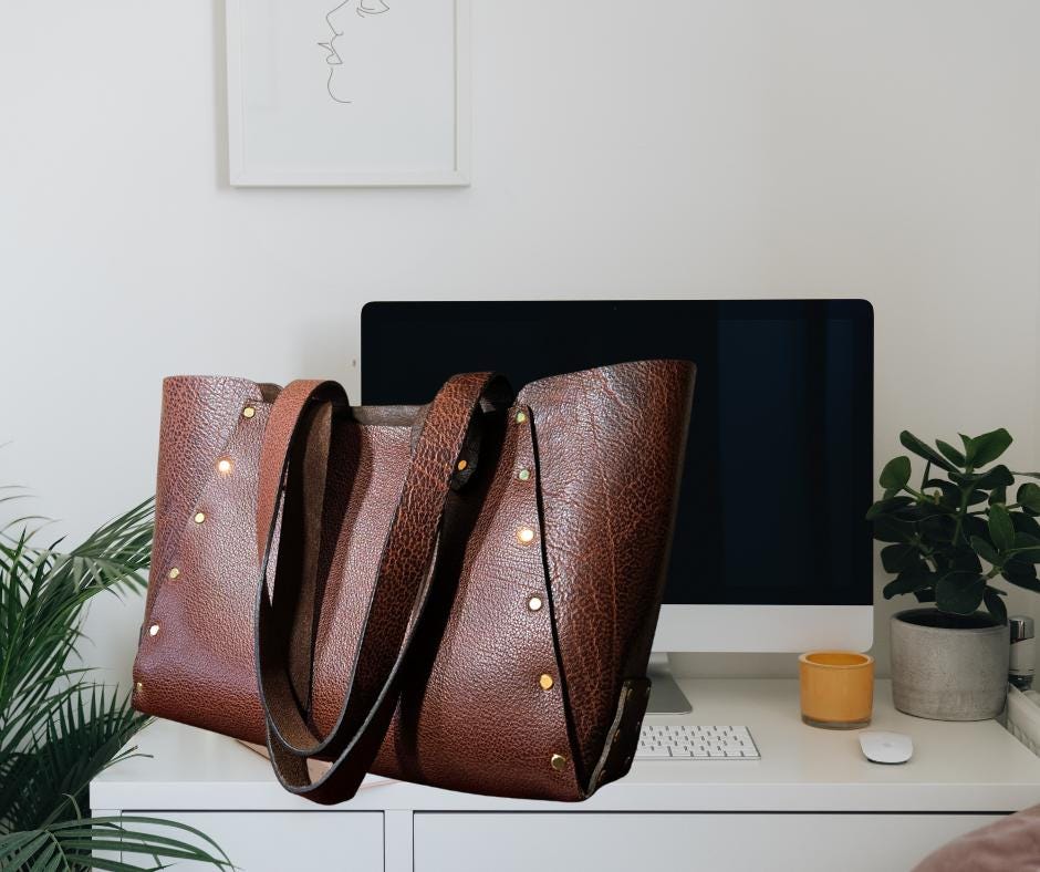 Large Brown Leather Tote - Handcrafted Genuine Buffalo Leather Tote