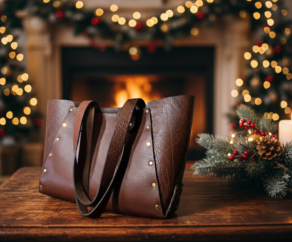 Large Brown Leather Tote - Handcrafted Genuine Buffalo Leather Tote