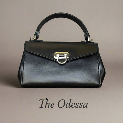 Hand Stitched, Full Grain, Black Leather Mini Handbag with NE Cornhusker Football Lining - Handcrafted Purse