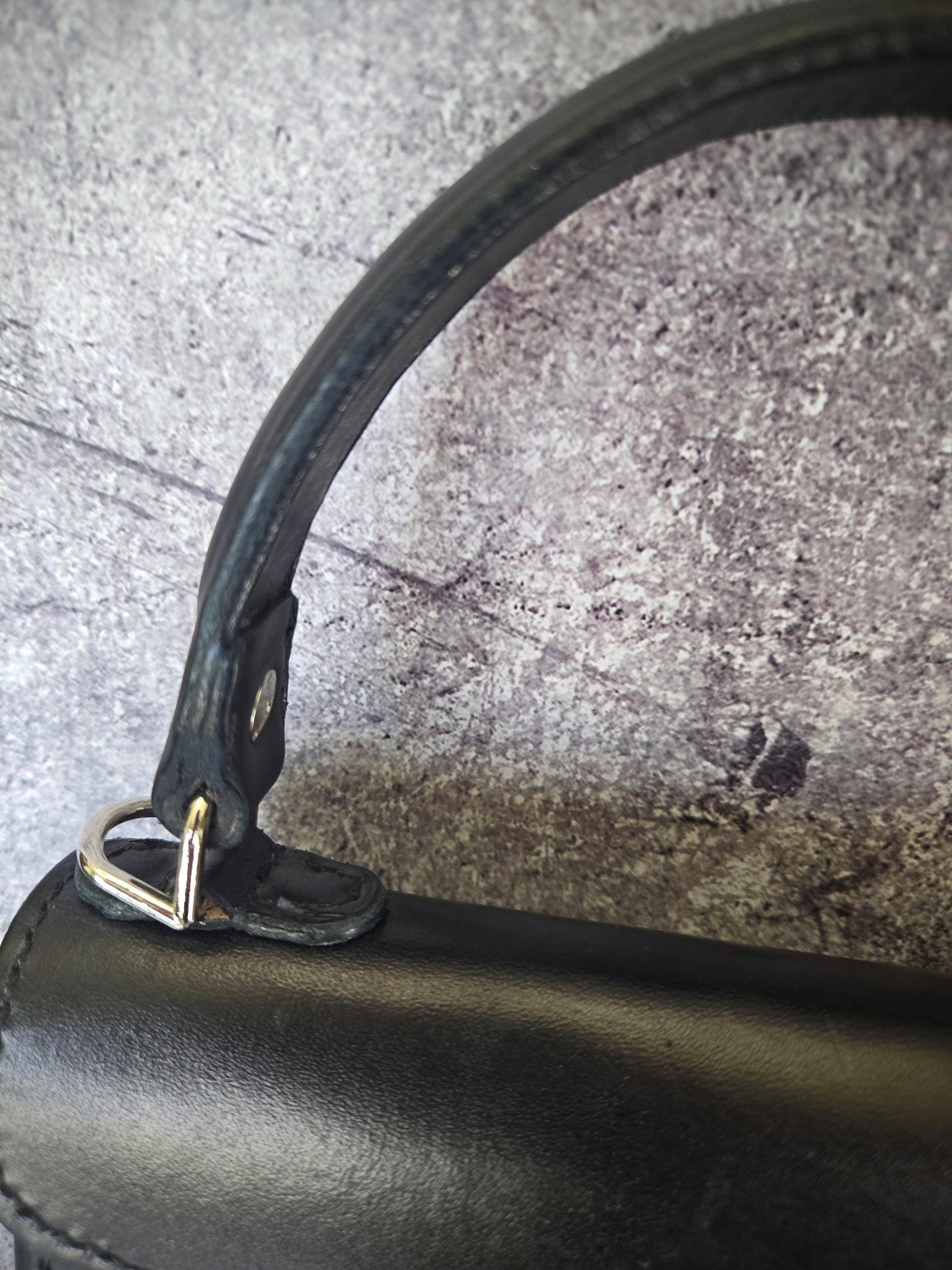Hand Stitched, Full Grain, Black Leather Handbag with NE Cornhusker Football Lining - Handcrafted Purse