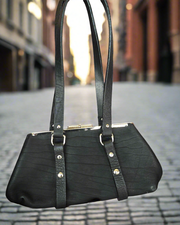 Urban Noir | Black Leather Shoulder Bag with Silver Hardware