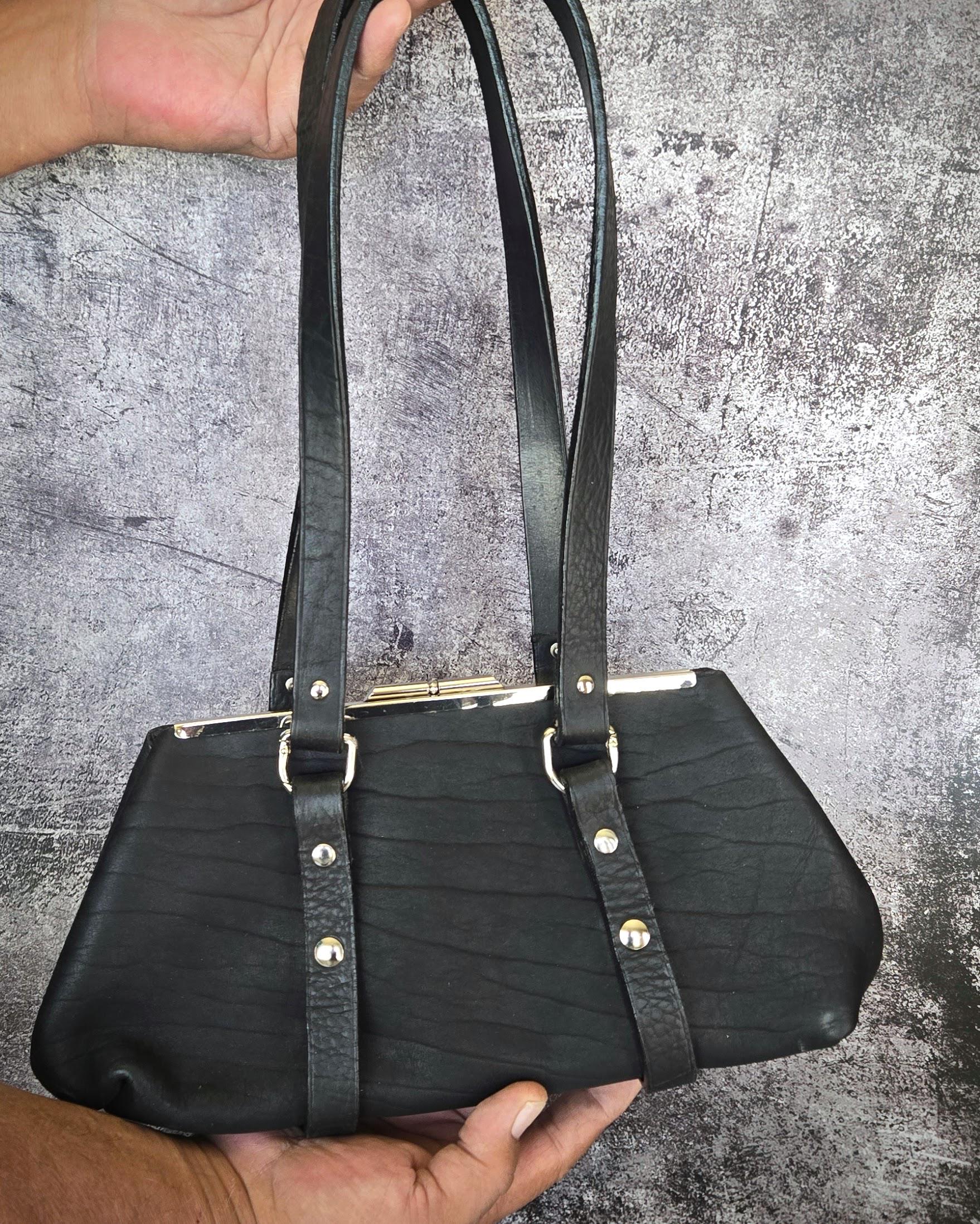 Urban Noir | Black Leather Shoulder Bag with Silver Hardware