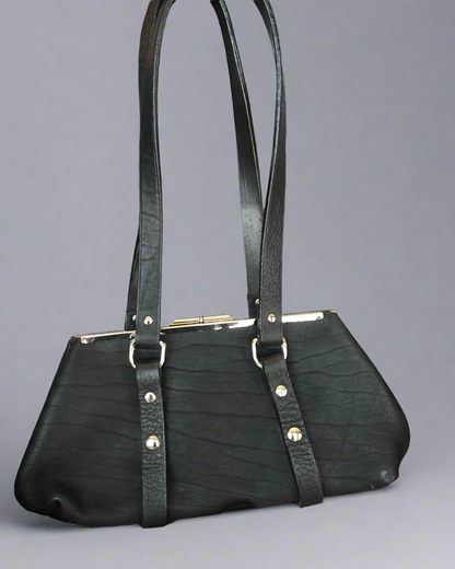 Urban Noir | Black Leather Shoulder Bag with Silver Hardware