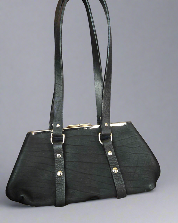 Urban Noir | Black Leather Shoulder Bag with Silver Hardware