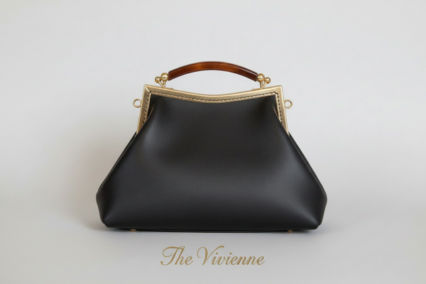 Dark Brown Leather Handbag with Ball Clasp Closure and removable Chain Strap