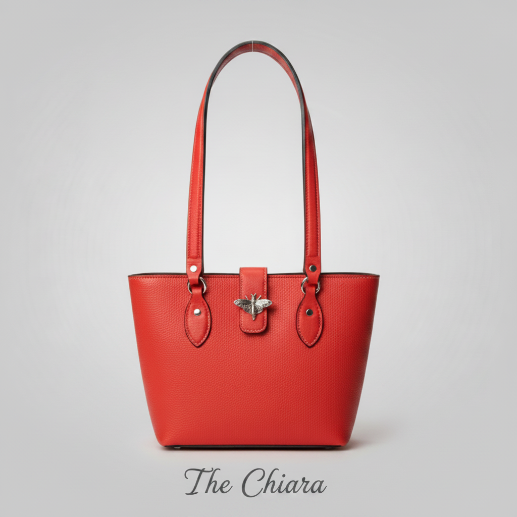 Bold Orange Leather Purse with Bee Clasp & Double Shoulder Straps – Medium to Large Handbag- The Chiara