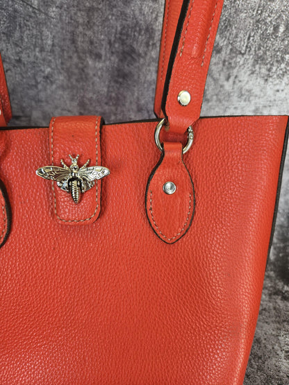 Bold Orange Leather Purse with Bee Clasp & Double Shoulder Straps – Medium to Large Handbag- The Chiara