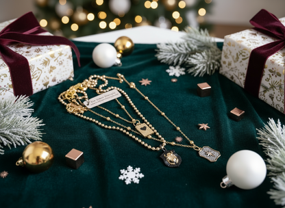 Triple Strand Necklace with Heart, Scarab & Pave Starburst Charms