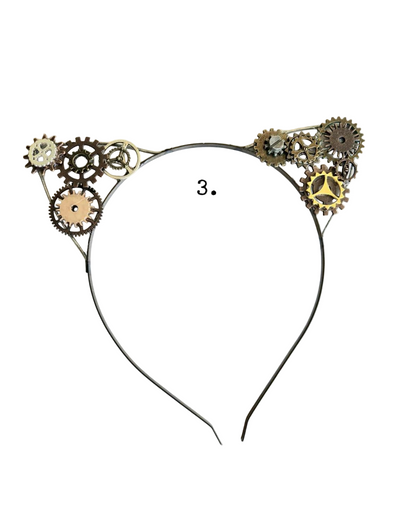 Steampunk Cat Ears Headband with Gears: Halloween Cosplay Costume Accessory for Kitty Lovers