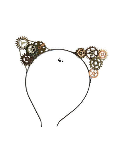Steampunk Cat Ears Headband with Gears: Halloween Cosplay Costume Accessory for Kitty Lovers