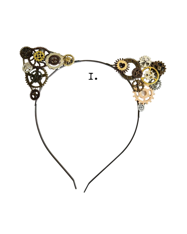 Steampunk Cat Ears Headband with Gears: Halloween Cosplay Costume Accessory for Kitty Lovers