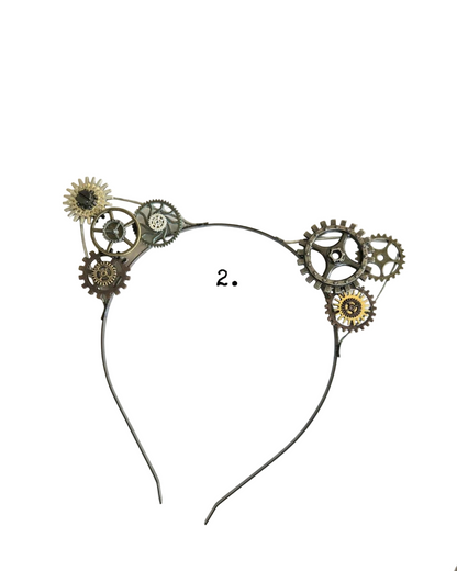 Steampunk Cat Ears Headband with Gears: Halloween Cosplay Costume Accessory for Kitty Lovers