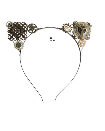 Steampunk Cat Ears Headband with Gears: Halloween Cosplay Costume Accessory for Kitty Lovers
