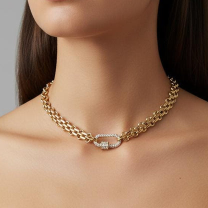 Multilink Chain Choker featuring Textured Design and CZ Pave Carabiner Clasp