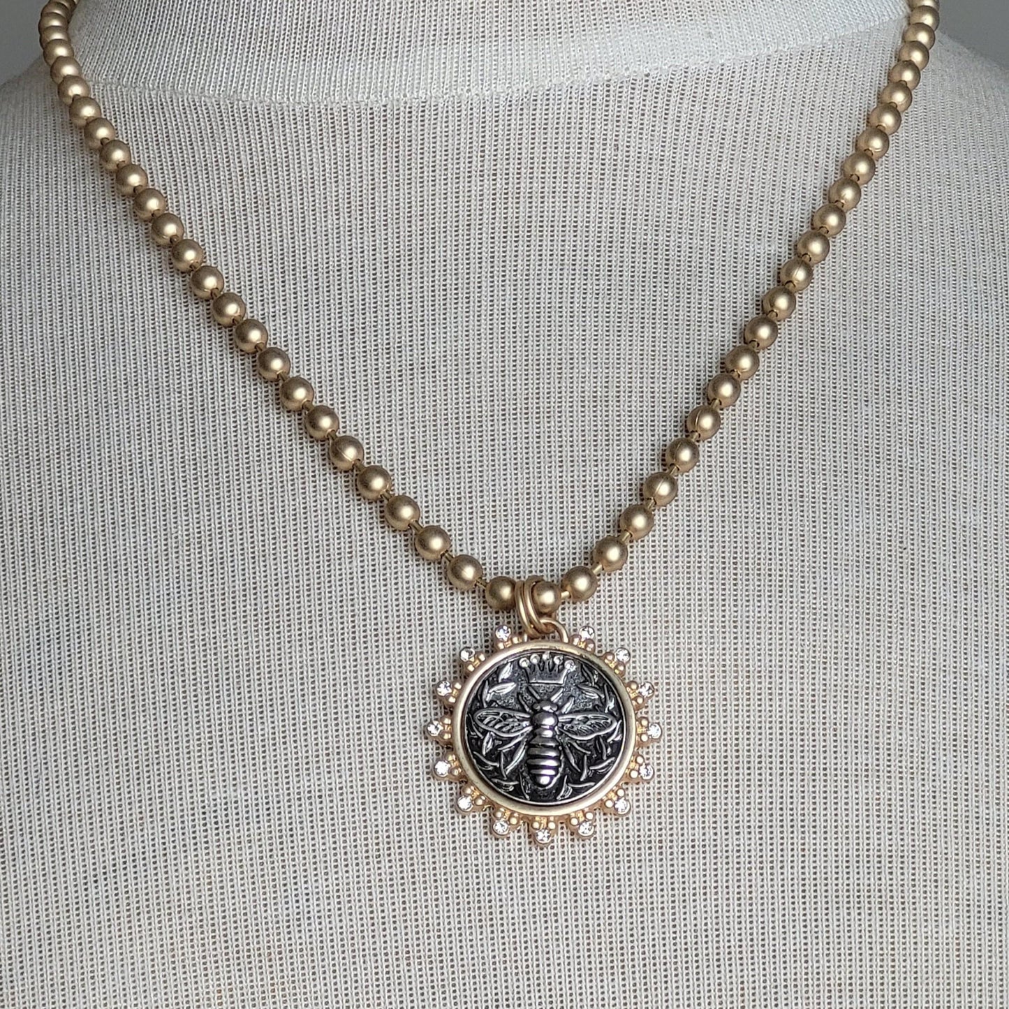 Queen Bee Pendant on Ball Chain Necklace, Handmade Personalized Necklace