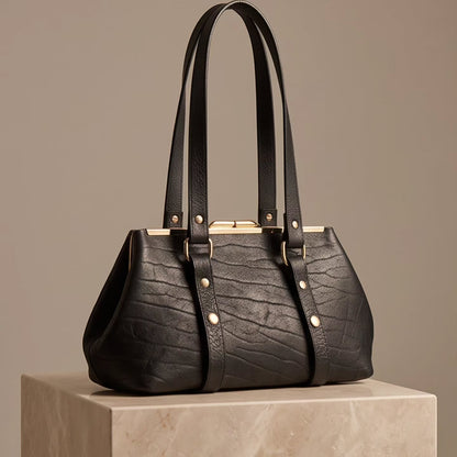 Urban Noir | Black Leather Shoulder Bag with Silver Hardware