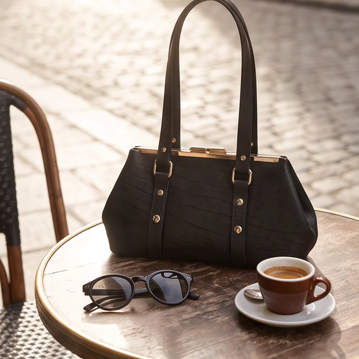 Urban Noir | Black Leather Shoulder Bag with Silver Hardware