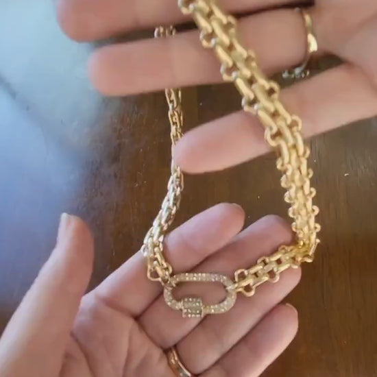 Carabiner Necklace Luxurious Multilink Chain Choker featuring Textured Design and CZ Pave Carabiner Clasp