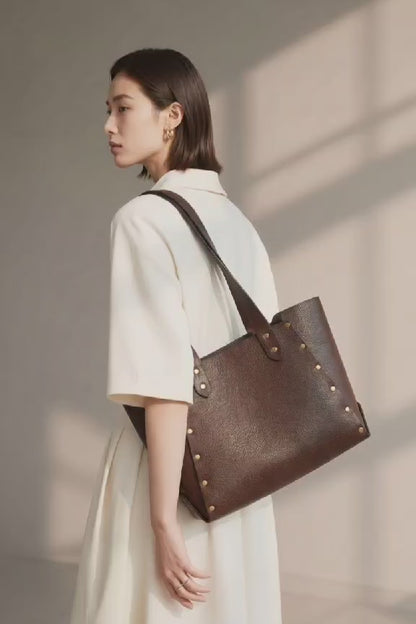 Large Brown Leather Tote - Handcrafted Genuine Buffalo Leather Tote
